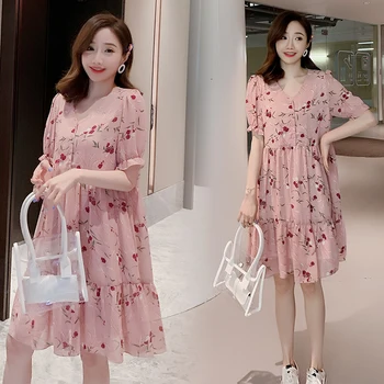 

Make the summer new han edition show thin loose big yards short sleeve v-neck chiffon maternity nurse dress