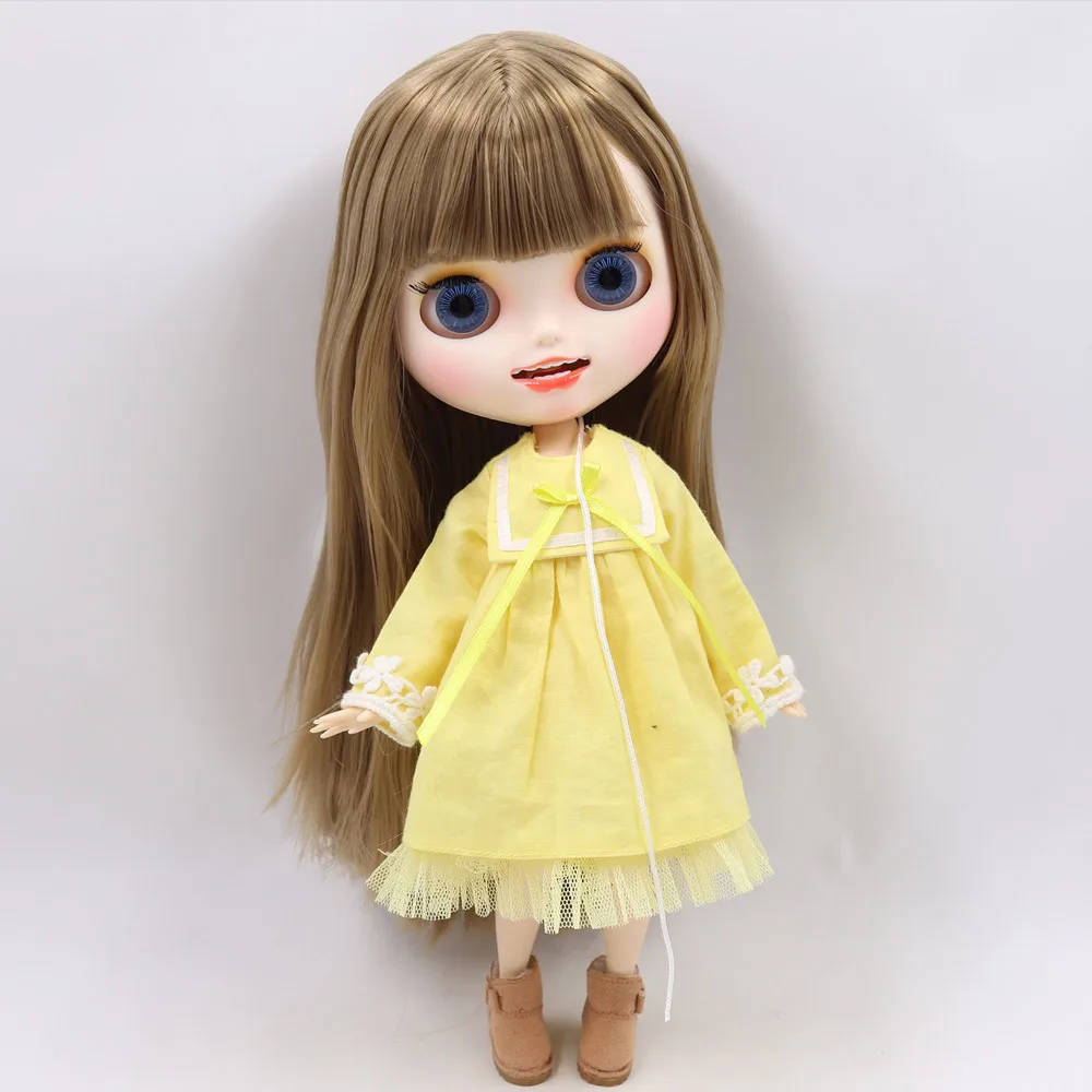 Ледяной обнаженный Blyth кукла No. BL662 каштановые волосы резные губы открытый рот матовые индивидуальные лицо соединение тела 1/6 bjd - Цвет: a set like pic