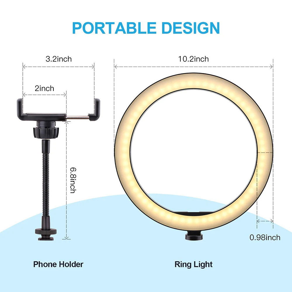 26 см/10 дюймов кольцевой светильник для камеры, кольцевой светильник, подставка для сотового телефона, держатель для прямого эфира/макияжа/youtube видео/фотографии