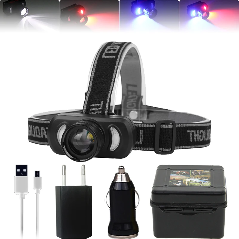 

Litwod Z90 3 light colors white red blue zoomable built-in battery LED headlamp work light headlight suit for fishing head lamp