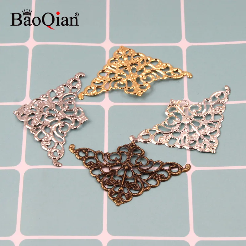 40Pcs 32x50mm Triangle Filigree Crafts Hollow Scrapbooking Embellishments For DIY Crafts Gift Box Decoration Ornaments