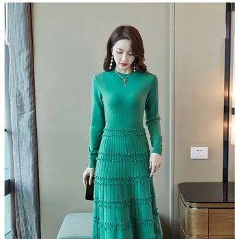 

2020 New Women's Popular Skirt Early Autumn Winter High Waist Long Sleeve Bottoming Sweater Skirt Dress