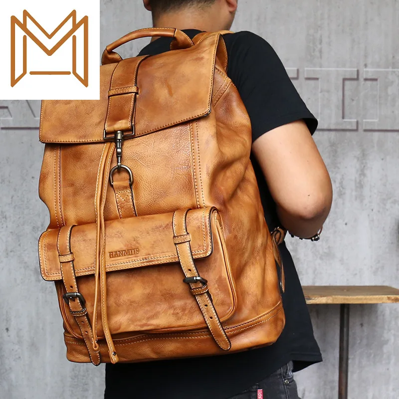 

Head Layer Cowhide Capacity Both Shoulders Package Travel Bag Package Man Leisure Time Concise Computer Package Full