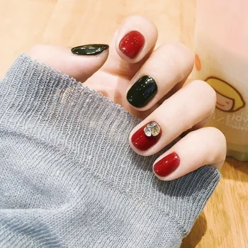 

24pcs/box Elegent Simple Detachable Fake Nails with glue Pre Design Crystal Jump Color Short Full Cover press on nails coffin