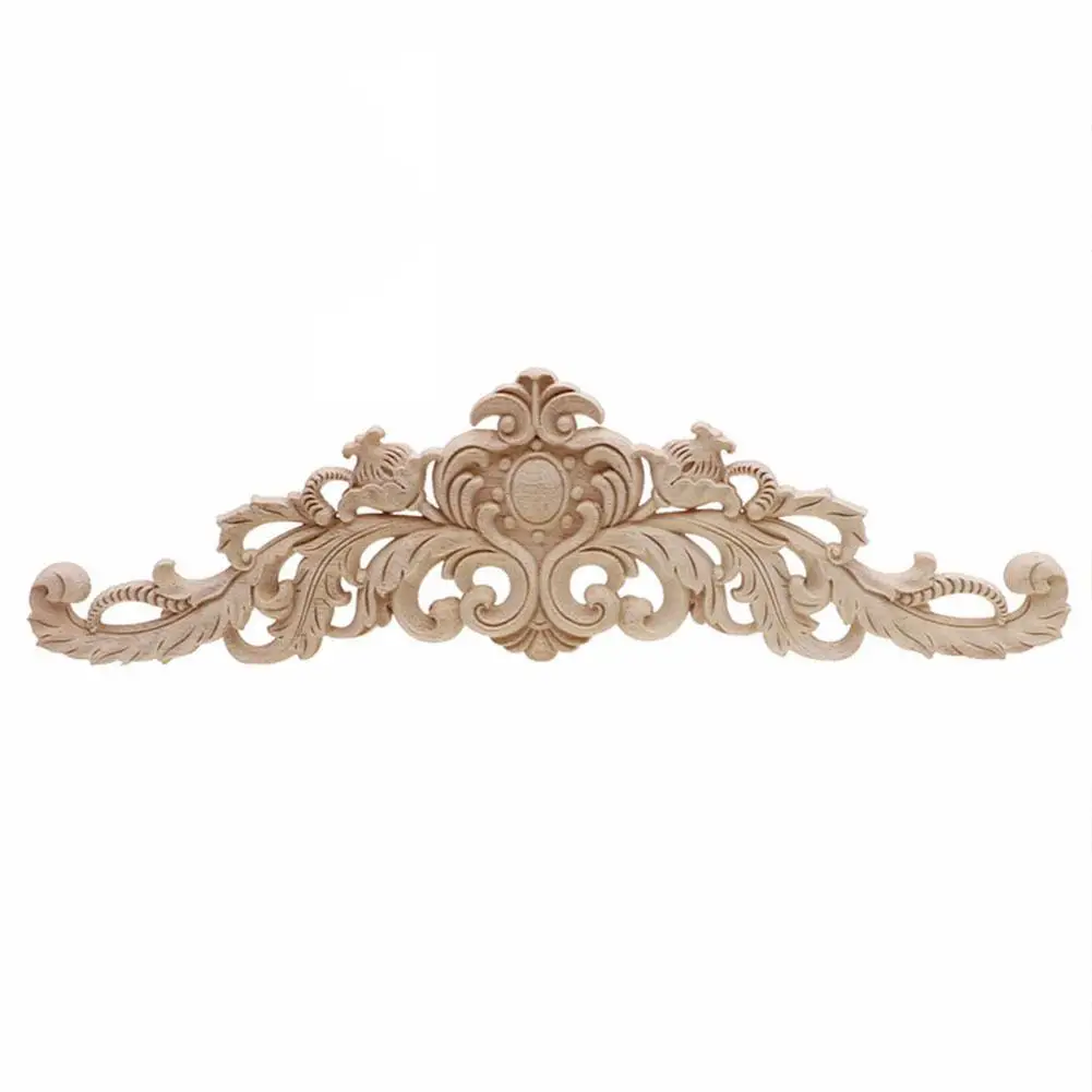 Vintage Flower Design Carpenter Oak Wood Carved Corner Onlay Applique Unpainted Frame Furniture Door Decoration 1 Pcs