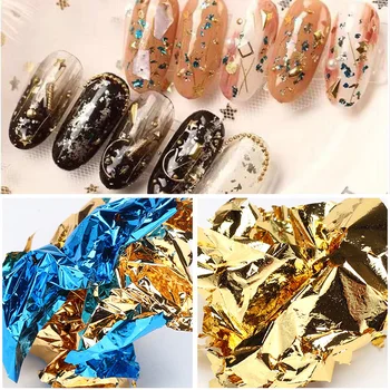 

1 Box Irregular Nail Art Foils Sticker Colorful Paper Gold Sliver Nail Fakes DIY Design 3D Nail Art Decorations Flakies