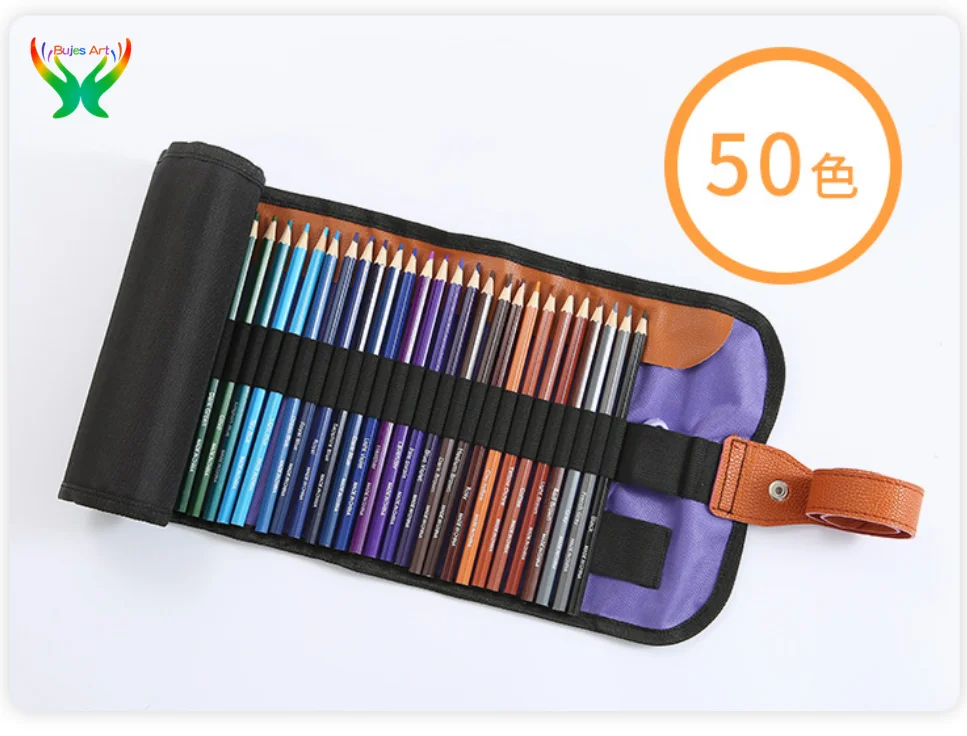 Oil colored pencil in canvas bag 50 color hexagonal pen holder student painting lead suit art supplies | Канцтовары для офиса и