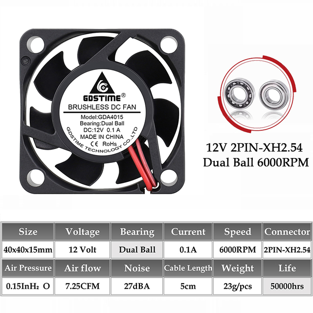 Gdstime DC 5V 12V 24V Fan 40mm 4015 Micro Dual Ball Brushless Humidifier Radiator 4cm 40MMx15MM Laptop Computer Cooling Fan