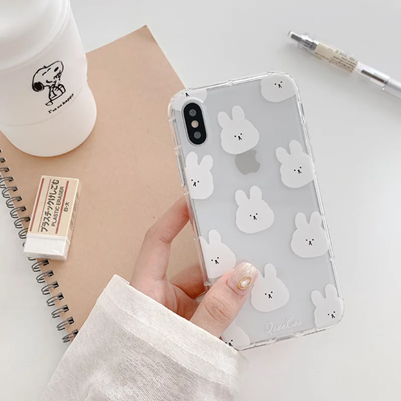

Cute cartoon Rabbit Korea girls clear Phone case For coque iphone 11 Pro Max For iphone cover X XS Max XR 7 7Plus 6 s 7 8 Plus cases silicon TPU covers capa