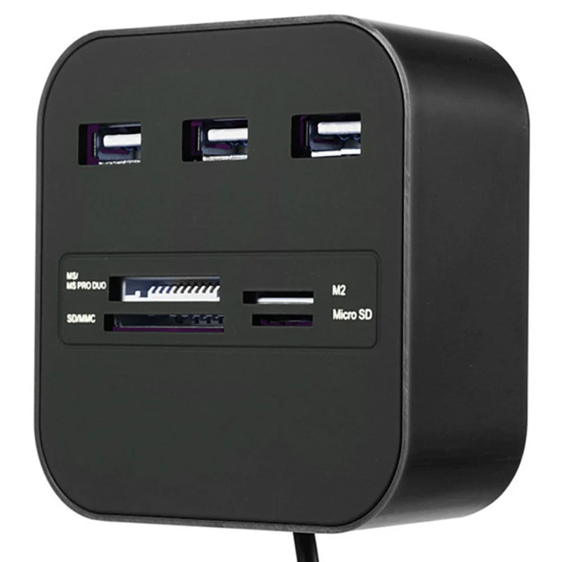 3 порта Высокоскоростной usb-хаб USB 2,0 разветвитель портативный мульти USB несколько SD карт ридер для ПК ноутбук адаптер разъем - Цвет: BLACK