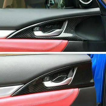 

4pcs/set Carbon Fiber Style Inner Door Handle Bowl Cover Trim For Honda Civic 2016-2018 Good Quality ABS Door Handle Bowl Trim