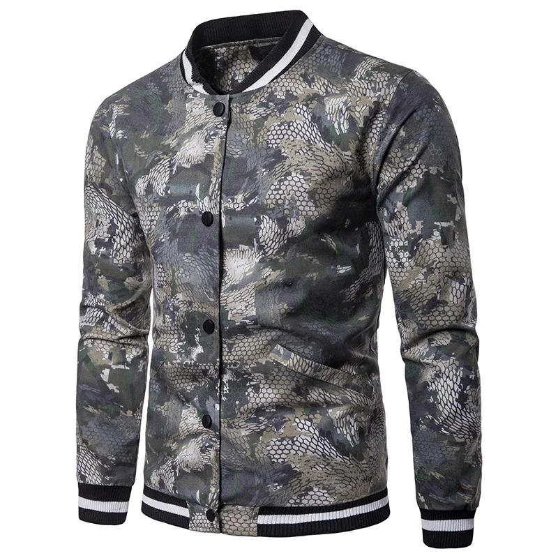 

Europe And America Autumn And Winter Screw Type Stand Collar Snakeskin Printed Fashion Design Men's Stand Collar Jacket