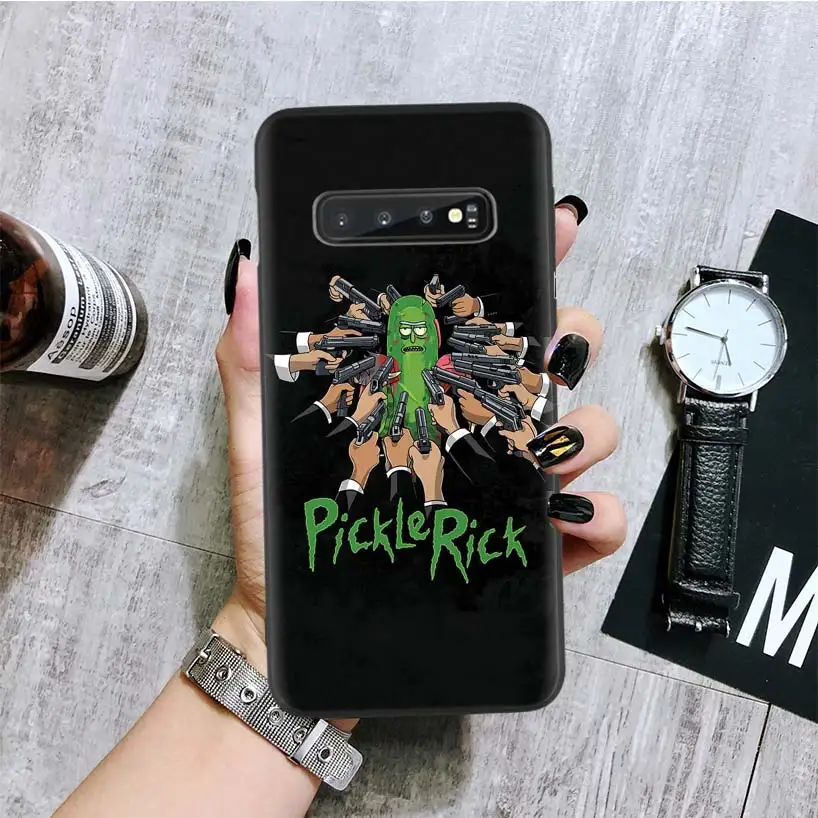 Rick and Morty Pickle Rick Black Cover Phone Case for Samsung Galaxy S10 Plus Lite Note 3
