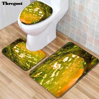

Thregost 3Pcs/Set Europe Scenic Print Toilet Bath Mats Non Slip Bathroom Mat Toilet Rug Cover Shower Non Slip Carpet