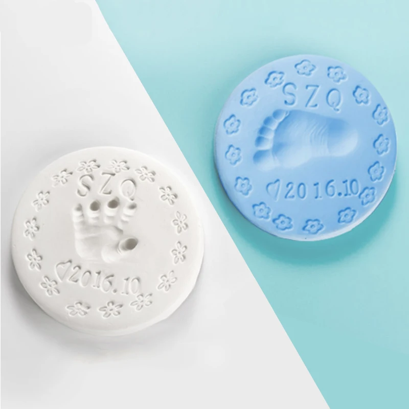 

2pcs Ultra Light Mud Baby Footprint Soft Resin Clay Handprint Pad DIY Toys