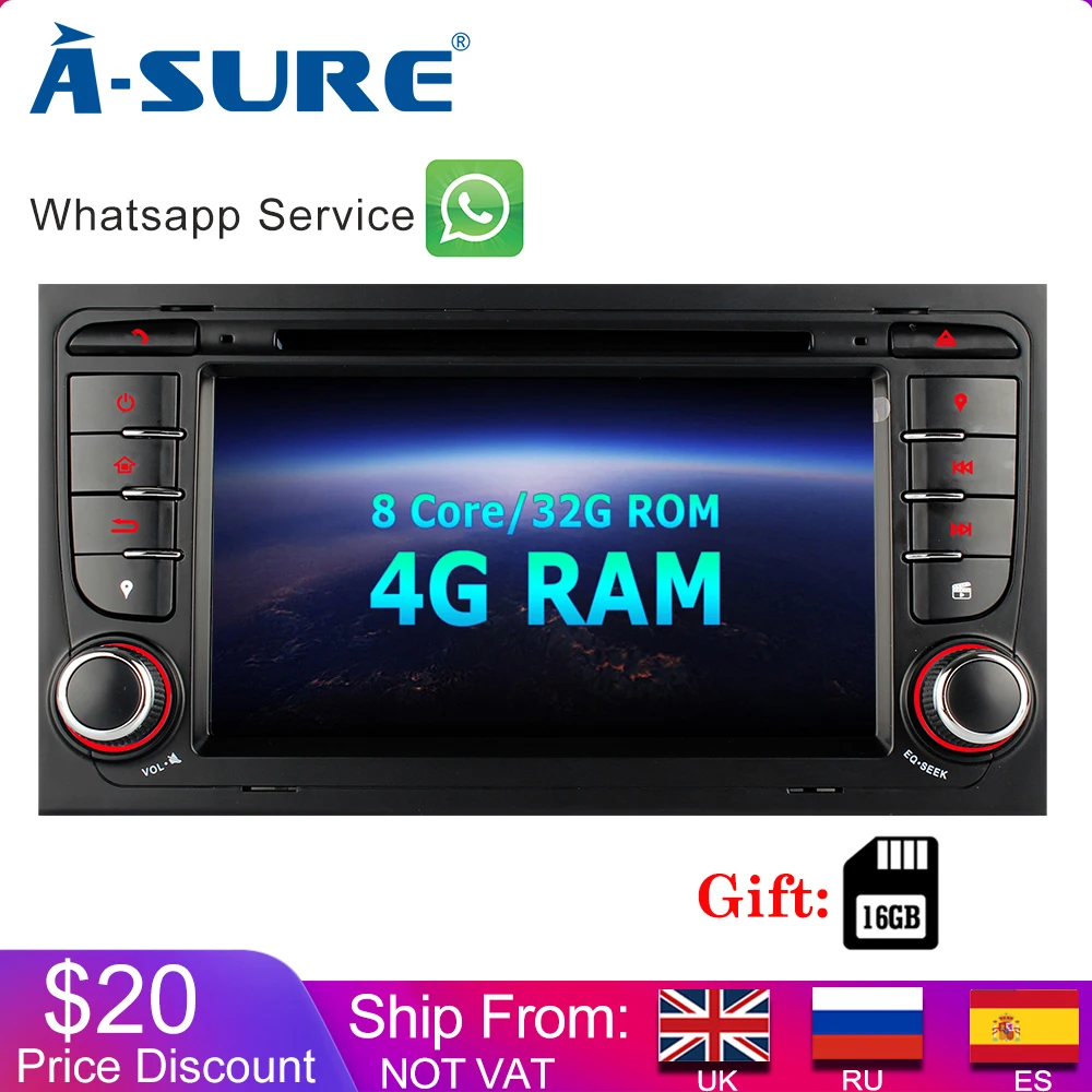 A-Sure 2 Din 4G ram 8 ядерный автомобильный Android 9 0 авто радио dvd-плеер навигация для Audi A4 S4