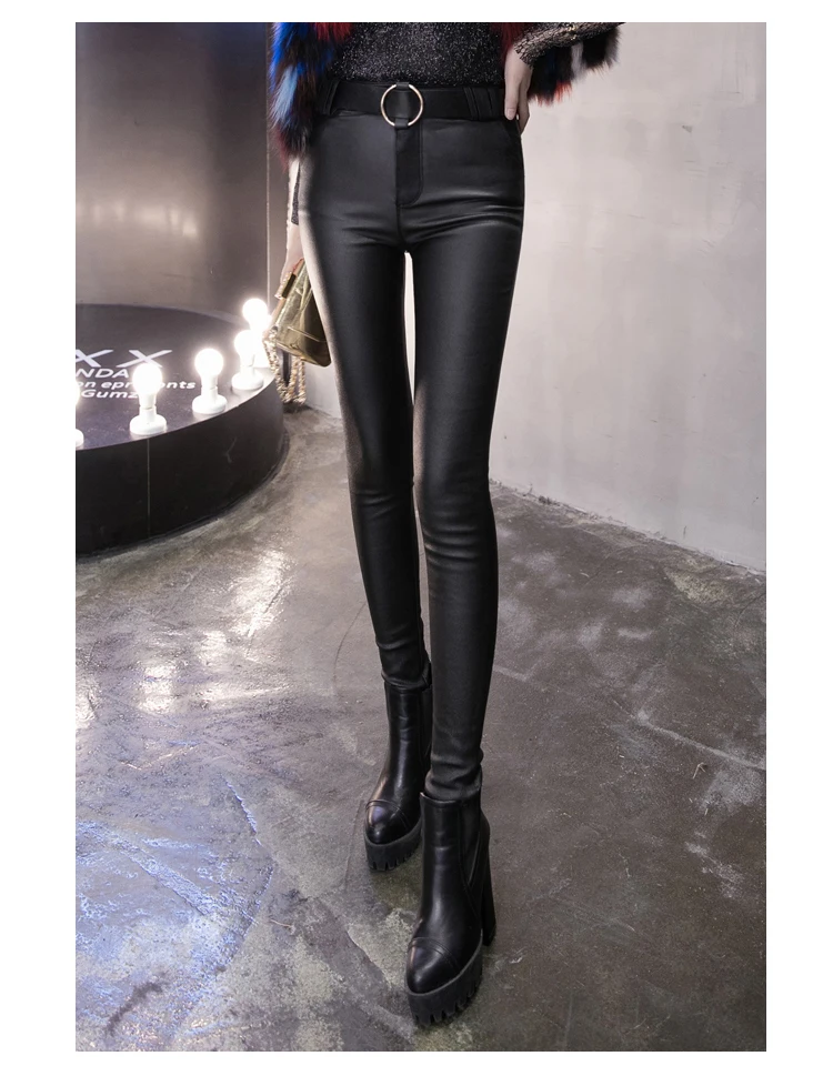 Женские кожаные брюки осень зима новые с высокой талией размера плюс Pu кожаные брюки черные брюки женские облегающие леггинсы 42i
