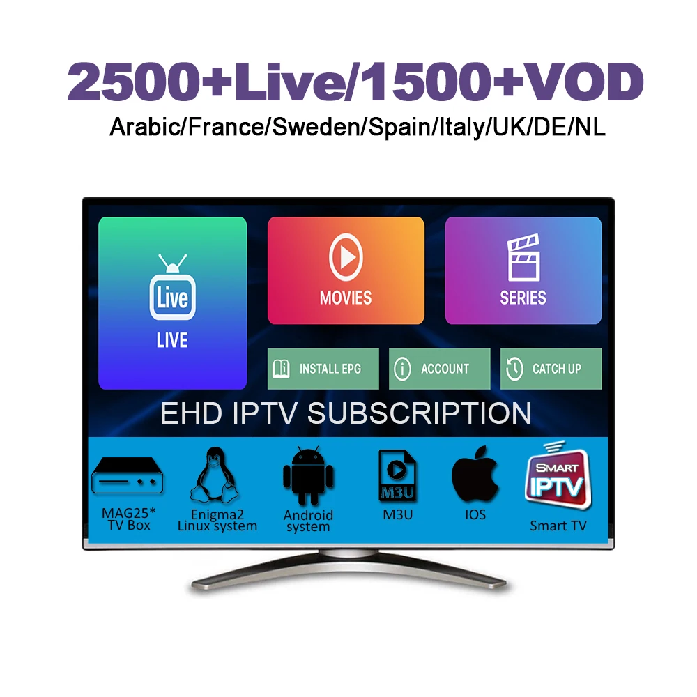EHD tv Pro лучшая Европа Франция IP tv французский Великобритания италия Испания Германия Швеция ip tv подписка 2500+ Live 1500+ VOD тестовый код m3u