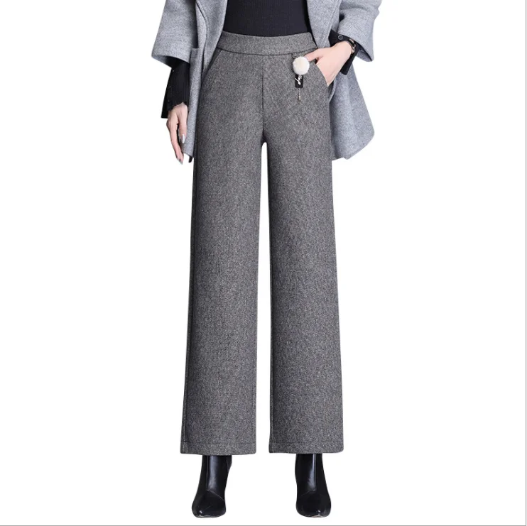 

High waist woolen trousers wide leg pants women 2019 Korean pants women autumn and winter new loose casual trousers 1211