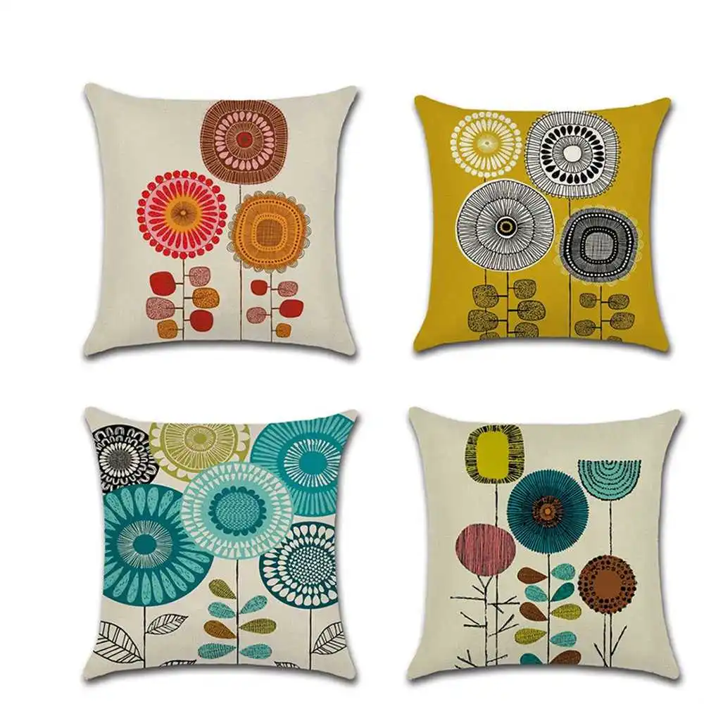 

New Cartoon Plant Print Cushion Set 45*45cm Sunflower Cushion Cover Linen Throw Pillow Car Home Decoration Pillowcase