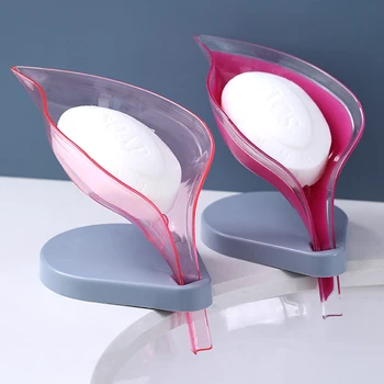 

1Pcs Leaf Shape Soap Box ABS/AS/Silicone Drain Soap Box Portable Storage Rack with Plate Tray Bathroom Supplies