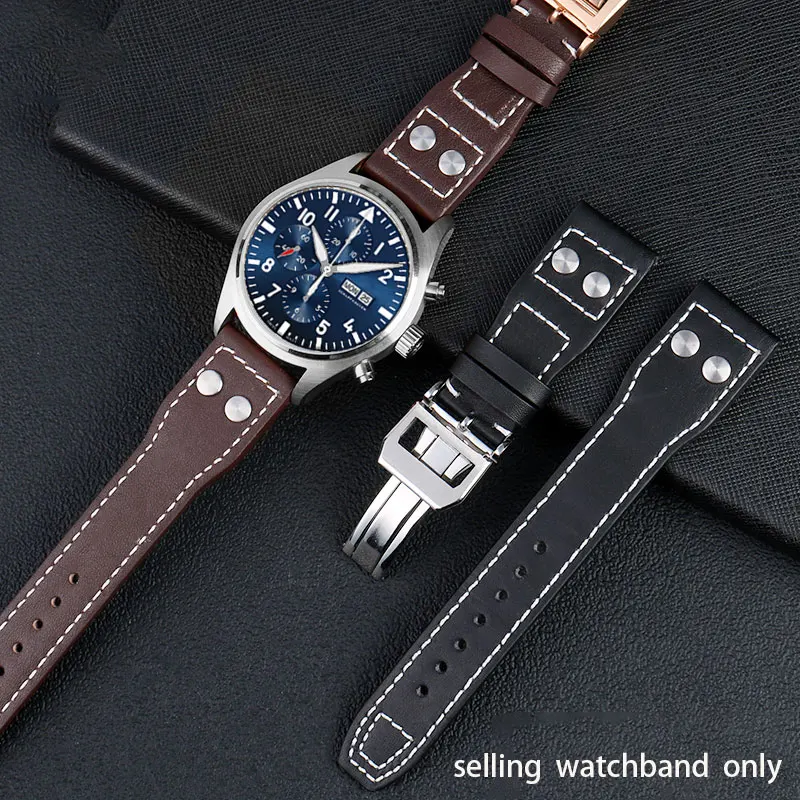 Cinturino In Pelle Per Iwc Big Pilot Jet Fighter Little Prince Mark 18 Series Cinturino 20Mm 21Mm Cinturino Con Fibbia Pieghevole
