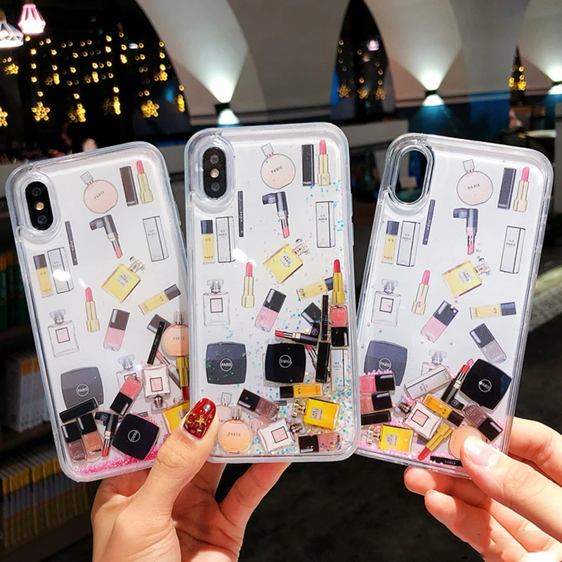 Блестящий милый динамический Жидкий чехол для iPhone X XR XS MAX 6 6S 7 8 Plus защитный