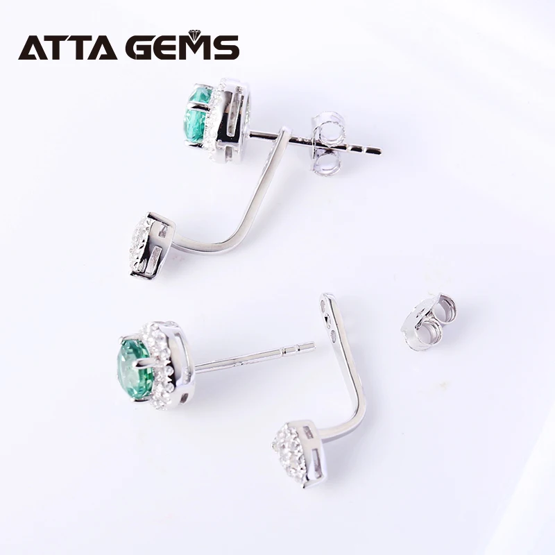 Green Sapphire Sterling Silver Stud Earring Women Fine Jewelry Created Sapphire Green Shiny Colorful Stone S925 Wedding Earring