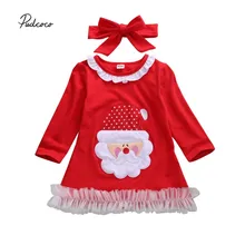 Весенне-осенняя одежда для малышей рождественские Повседневные Вечерние платья-туники для новорожденных девочек рождественские хлопковые вечерние платья с оборками и длинными рукавами