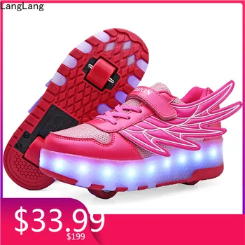 

Heelys Size 28-40 Kids Roller Sneakers with LED Lights Boys Girls Glowing Wheels Shoes for Children Shoes Re-charged