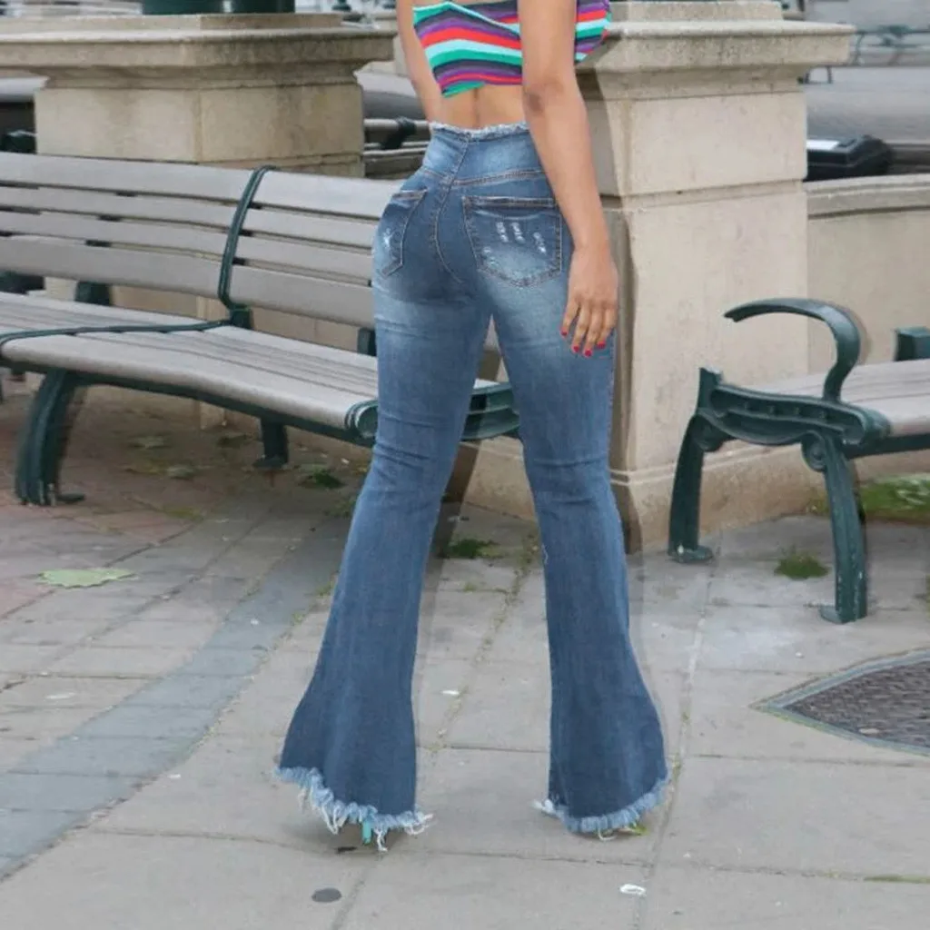 Женские джинсы с широкими штанинами и дырками, Выбеленные карманы, высокая талия, джинсы для мам, повседневные расклешенные джинсовые штаны, джинсы mujer S10