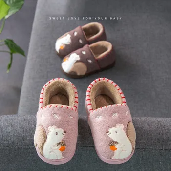 

2019 Kids Home Slippers Boys Girls Cute Cartoon Shoes Baby Girl Thickening Winter Infant Warm Indoor Shoes Soft Cotton Shoes