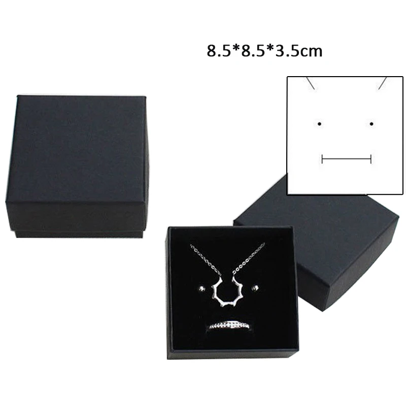 8.5x8.5x3.5cm Ювелирная коробка ожерелье держатель кольцо упаковочная коробка крафт-бумага ювелирный магазин подарочная коробка контейнер для серег кулон коробка черный 12 шт./лот - Цвет: 8.5x8.5x3.5cm