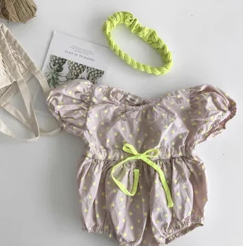 

2020 Korea Style Baby Girls Dots Romper With Hat Summer Toddler Kids Jumpsuit 6-24 month