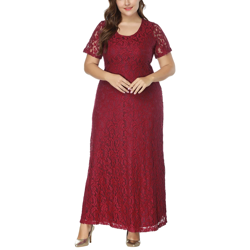 

Plus Size Evening Lace Dress Woman XL-9XL 2018 Spring Summer Fashion Party Long Vestidos Elegant Big Size Short Sleeve Clothing