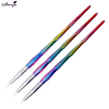 

Monja 3Pcs/Set 5/7/9mm Nail Art Coloful Handle Painting Brush Kit French Stripe Line Liner Pattern DIY Drawing Pen Manicure Tool