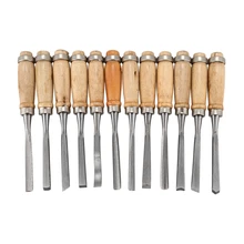 12pc Wood Carving Chisel Gouge Set Brass with handy leather storage pouch