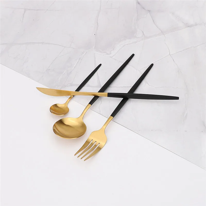 Cutlery Set Black Gold Dinnerware Fork Spoon Knife 24 Pieces Stainless Steel Complete Tableware Kitchen