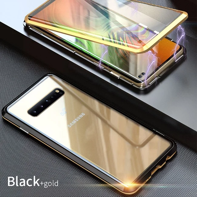 Black Gold Магнитный чехол для samsung Galaxy S10 Plus, S10e, S9, S8, Note 9, 8, Полный Передний+ задний, 9 H, закаленное стекло, Магнитная пленка, чехол s, крышка - Цвет: Black Gold