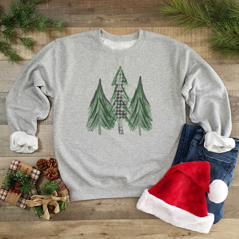 Зеленая клетчатая толстовка с цветным принтом Buffalo, женские пуловеры для рождественских праздников, забавные зимние графические толстовки - Цвет: gray