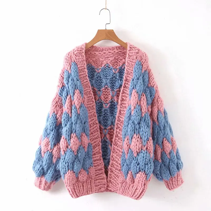 Pure manual mohair wave pattern coat high quality winter plus size cardigans patchwork orange handmade coat sweaters pink - Цвет: Розовый