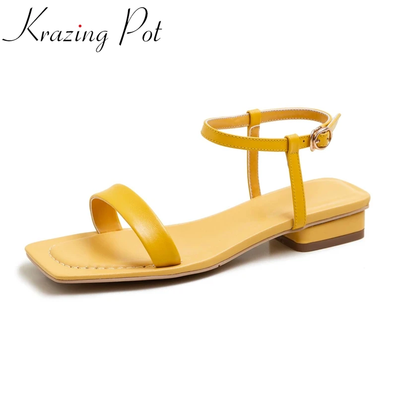 

Krazing pot summer large size full grain leather peep toe low heel simple design interstar European style sandals women L06