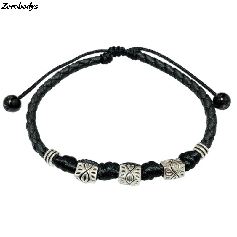 1 Ручной Работы Регулируемый Черный Кожаный Браслет Племенной Серебряный глаз злой браслет унисекс - Окраска металла: 1