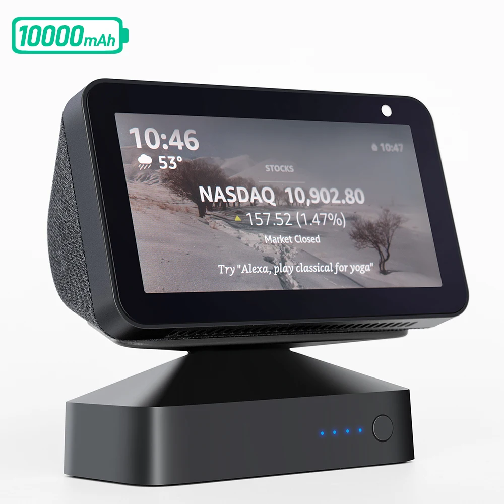 GGMM ES5 Battery Base for Amazon Echo Show 5 Alexa Smart Display Speaker YouTube Adjustable Stand Mount 10000mAh Power Bank