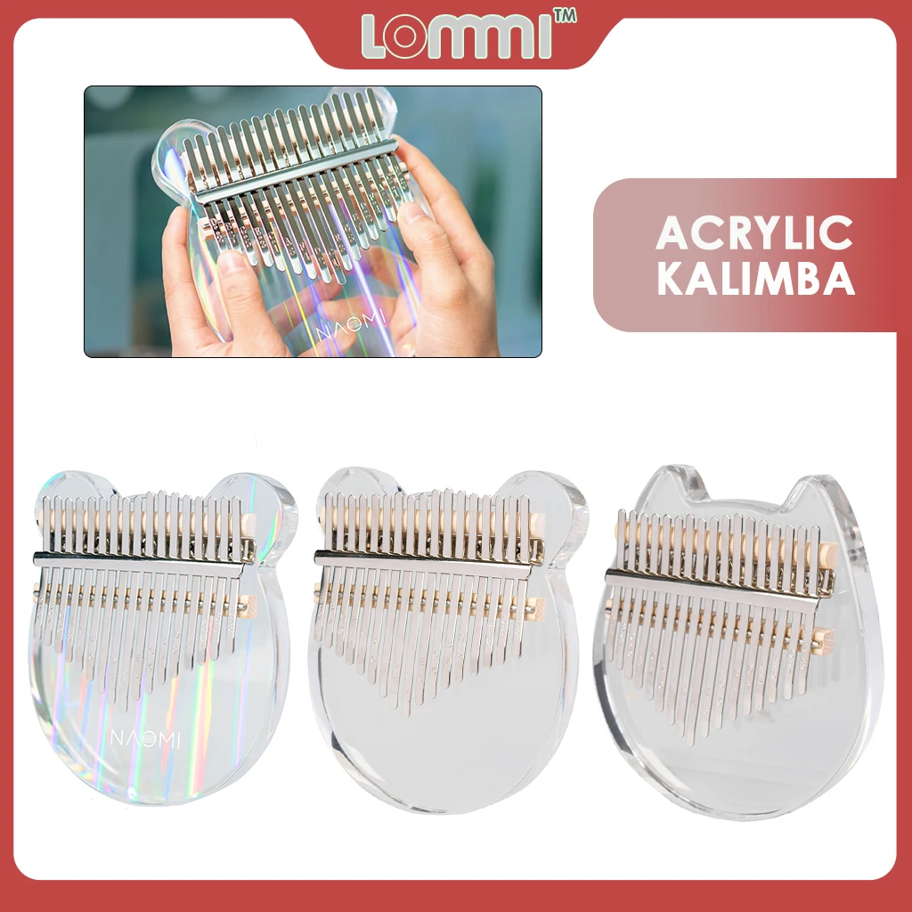 

LOMMI 17 Keys Kalimba Transparent Acrylic Cat Thumb Piano Note Carved Starter Finger Piano With Kalimba Case Tune Hammer