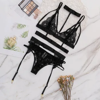 

2020 New Lace Transparent Comfortable Intimates Sexy Erotic Lingerie Femme Underwear Sleepwear Pajamas Thong G-String Bra Set