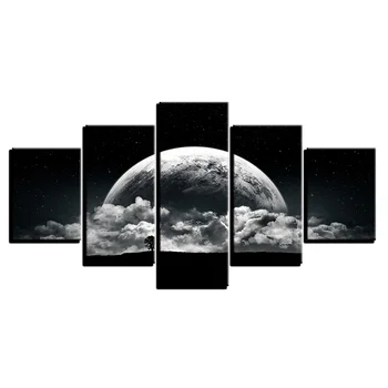 

Wall Art Canvas Painting HD Prints 5 Pieces Full Moon Night Painting Cloud Mist Mountain Landscape Poster Home Living Room Decor