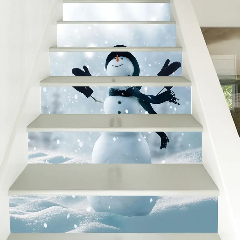 

6Pieces/set Drop Shipping Snowman Embraces 3D Stair Stickers Waterproof Stair Decoration Wall Stickers Household Removable
