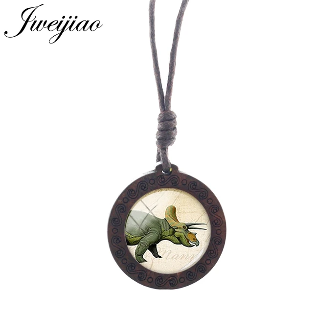 JWEIJIAO Dinosaur Tyrannosaurus Pattern Gothic Necklace Rope Chains Wooden Round Pendant Jewelry Boys Party Accessories NS297 01 NS297 08
