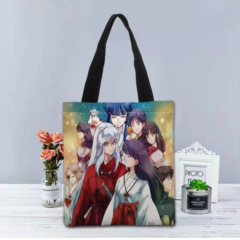 Anime InuYasha Handbag Foldable Shopping Bag Reusable Eco Large Unisex Canvas Fabric Shoulder Bags Tote Grocery Cloth Pouch 1208 